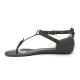 Balenciaga Studded T-Strap Sandals Dark Gray Leather Size 37.5 Flat Thong - Celebrity Owned