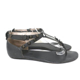 Balenciaga Studded T-Strap Sandals Dark Gray Leather Size 37.5 Flat Thong - Celebrity Owned
