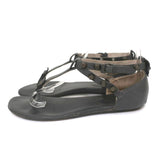 Balenciaga Studded T-Strap Sandals Dark Gray Leather Size 37.5 Flat Thong - Celebrity Owned