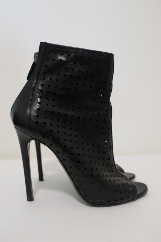Barbara Bui Open Toe Booties Black Perforated Leather Size 38.5 Ankle Boots - Celebrity Owned