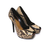 Barbara Bui Platform Pumps Ivory Snakeskin Size 37 Peep Toe Heels - Celebrity Owned