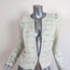 Barbara Bui Studded Tweed Jacket Cream/Blue Leather-Trim Cotton Blend Size 40