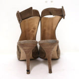 Barneys New York Co-Op Slingback Booties Beige Suede Size 38 Open Toe Heels - Celebrity Owned