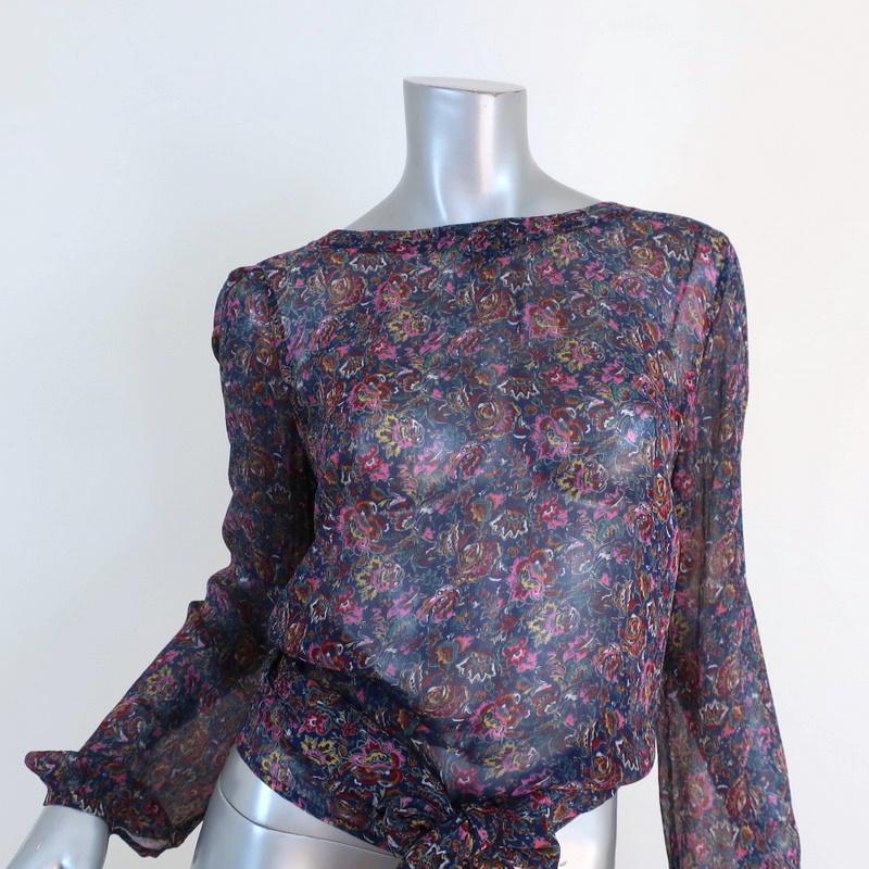 Ba&sh Open Back Blouse Danny Navy/Multi Floral Print Size 1 Long Sleeve Top - Celebrity Owned