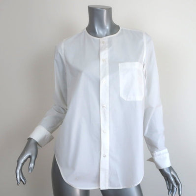 Bassike Collarless Button Down Shirt White Cotton Size 0 Long Sleeve Top - Celebrity Owned