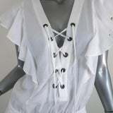BCBGMAXAZRIA Kenzi Lace-Up Romper White Size Small NEW - Celebrity Owned