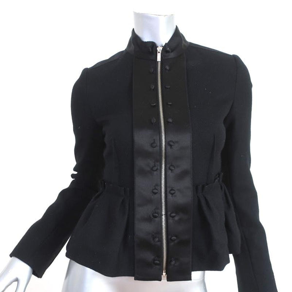 BCBGMAXAZRIA Peplum Jacket Black Satin Trimmed Wool Size