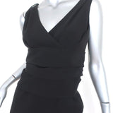 Black Halo Dress Black Pleated Crepe Size 6 Sleeveless Sheath - Celebrity Owned