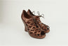 Bottega Veneta Lace-Up Booties Copper Snakeskin Size 39 Peep Toe Platform Wedge