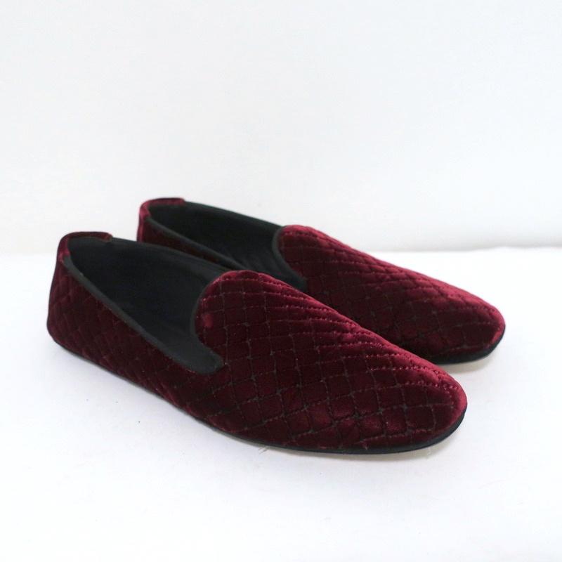 Bottega Veneta Smoking Slippers Burgundy Intrecciato-Embroidered Velvet Size 36 - Celebrity Owned