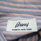 Brioni Button Down Shirt Blue/Pink Striped Cotton Size 42 - 16 1/2 - Celebrity Owned