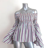 Caroline Constas Appolonia Off the Shoulder Top White/Multi Striped Size Small - Celebrity Owned