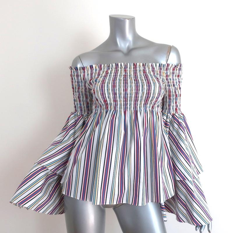 Caroline Constas Appolonia Off the Shoulder Top White/Multi Striped Size Small - Celebrity Owned