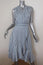 Carven Dress Blue/White Striped Silk Twill Size 36 Sleeveless Ruffled Faux-Wrap