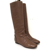Chloe Knee High Flat Boots Brown Leather Size 38.5 Embellished Heel - Celebrity Owned