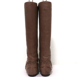 Chloe Knee High Flat Boots Brown Leather Size 38.5 Embellished Heel - Celebrity Owned