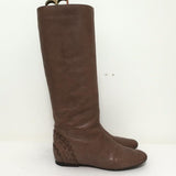 Chloe Knee High Flat Boots Brown Leather Size 38.5 Embellished Heel - Celebrity Owned
