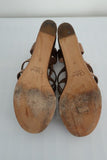 Chloe Platform Wedge Sandals Tan Leather Size 40 Slingback Heel - Celebrity Owned