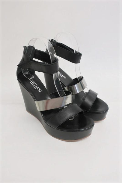 Cordani Platform Wedge Sandals Lynette Black Metallic Silver