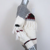 Current/Elliott Fringe Sweater Rosemary Cream/Gray Intarsia Knit Size 0 - Celebrity Owned