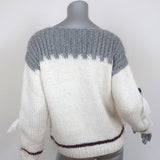 Current/Elliott Fringe Sweater Rosemary Cream/Gray Intarsia Knit Size 0 - Celebrity Owned