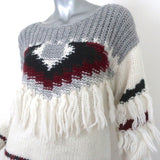 Current/Elliott Fringe Sweater Rosemary Cream/Gray Intarsia Knit Size 0 - Celebrity Owned