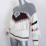 Current/Elliott Fringe Sweater Rosemary Cream/Gray Intarsia Knit Size 0 - Celebrity Owned