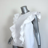 Current/Elliott Ruffled Top White Cotton Poplin Size 2 Sleeveless Blouse - Celebrity Owned