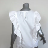 Current/Elliott Ruffled Top White Cotton Poplin Size 2 Sleeveless Blouse - Celebrity Owned