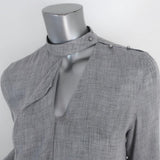 Derek Lam 10 Crosby Ruffle Blouse Light Gray Wool-Blend Size 2 Cutout-Neck Top - Celebrity Owned