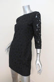 Diane von Furstenberg Sarita Dress Black Flower Lace Size 6 V-Back 3/4 Sleeve - Celebrity Owned