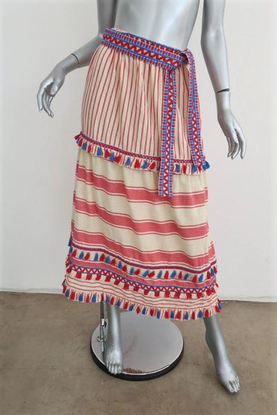 Dodo Bar Or Midi Skirt Gael Red/Ivory Striped Cotton Tie-Waist Size Medium  NEW