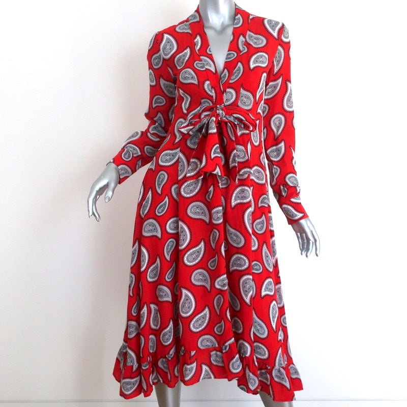 Dodo Bar Or Tie-Front Midi Dress Lennon Red Paisley Print Silk Size 42 - Celebrity Owned