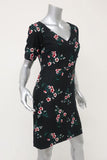 Draper James Dress Black Floral Print Crepe Size 2 Short Sleeve V-Neck Mini - Celebrity Owned