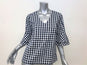 Draper James Gingham Bell Sleeve Top Navy/White Size 2 V-Neck Blouse NEW