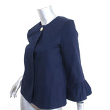 Draper James Peplum Sleeve Jacket Navy Cotton Size Extra Small NEW - Celebrity Owned