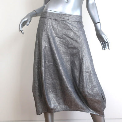Eileen Fisher Lantern Skirt Silver Metallic Linen-Blend Size PM NEW - Celebrity Owned