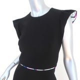 Emilio Pucci Dress Black Stretch Ponte Size US 6 Ruffle Sleeve Sheath - Celebrity Owned