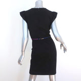 Emilio Pucci Dress Black Stretch Ponte Size US 6 Ruffle Sleeve Sheath - Celebrity Owned