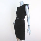 Emilio Pucci Dress Black Stretch Ponte Size US 6 Ruffle Sleeve Sheath - Celebrity Owned