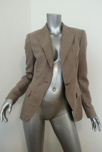 Escada Blazer Savannah Taupe Cashmere-Silk Size 36 One-Button Jacket - Celebrity Owned