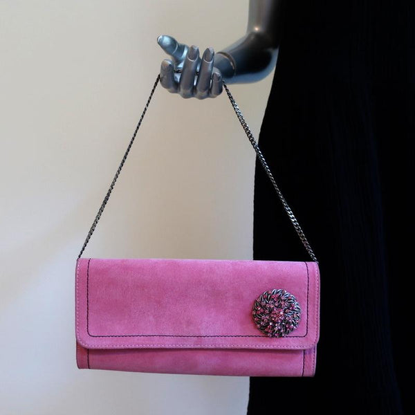 Fatto a Mano by Carlos Falchi Clutch Pink Embellished Suede Chain Strap Bag