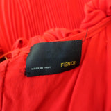 Fendi Dress Red Accordion Pleated Silk Size 40 Sleeveless Belted - Celebrity Owned
