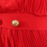 Fendi Dress Red Accordion Pleated Silk Size 40 Sleeveless Belted - Celebrity Owned
