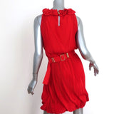 Fendi Dress Red Accordion Pleated Silk Size 40 Sleeveless Belted - Celebrity Owned