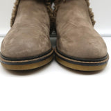 Fendi Foldover Shearling Ankle Boots Taupe Suede Size 37.5 Flat Booties - Celebrity Owned