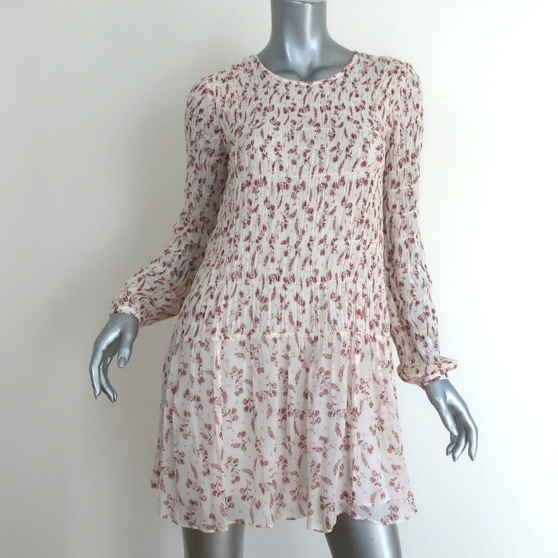 FRAME Mini Dress Off White Smocked Floral Print Chiffon Size Extra Small - Celebrity Owned