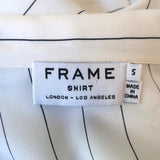FRAME Pajama Shirt White & Navy Pinstripe Silk Size Small Long Sleeve Blouse - Celebrity Owned