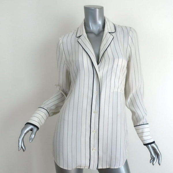 FRAME Pajama Shirt White & Navy Pinstripe Silk Size Small Long Sleeve –  Celebrity Owned