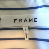 FRAME Popover Blouse White/Blue Striped Cotton Size Small Flounce Sleeve Top - Celebrity Owned